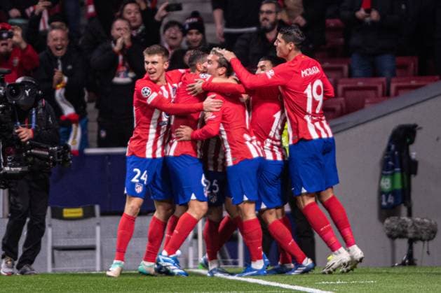 7th November 2023; Metropolitano Stadium, Madrid, Spain, Champions League, Group Stage Football, Atletico Madrid versus Celtic; Antoine Griezmann celebrates as he scores the opening goal for 1-0 in the 6th minute  ActionPlus12573625 AgenciaxLOF