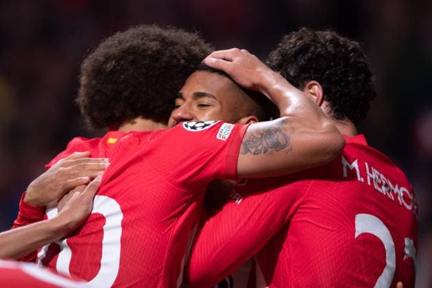 7th November 2023; Metropolitano Stadium, Madrid, Spain, Champions League, Group Stage Football, Atletico Madrid versus Celtic; Samuel Lino celebrates as he scored the goal for 4-0 in the 66th minute  ActionPlus12573673 AgenciaxLOF