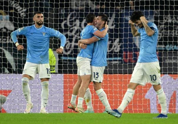 November 8, 2023, ROME: SS Lazio s players celebrate after winning the UEFA Champions League group E soccer match between SS Lazio and Feyenoord at Olimpico stadium in Rome, Italy, 07 November 2023. ANSA ETTORE FERRARI. UEFA Champions League - SS Lazio vs Feyenoord Rotterdam  - ZUMAa110 20231108_zaf_a110_001 Copyright: xEttorexFerrarix