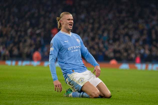 Manchester City v BSC Young Boys: Group G - UEFA Champions League 2023 24 Goal 2-0 Erling Haaland 9 of Manchester City celebrates his goal during the UEFA Champions League Group G match between Manchester City and BSC Young Boys at the Etihad Stadium, Manchester on Tuesday 7th November 2023. Manchester Manchester United, ManU Kingdom  Copyright: xMIxNewsx originalFilename:fletcher-manchest231107_npSAi.jpg