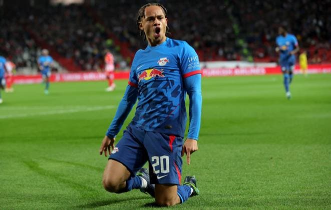 (231108) -- BELGRADE, Nov. 8, 2023 -- Leipzig s Xavi Simons celebrates a goal during the UEFA Champions League group G football match between Crvena Zvezda and Leipzig in Belgrade, Serbia, on Nov. 7, 2023. (Photo by Xinhua) (SP)SERBIA-BELGRADE-FOOTBALL-UEFA CHAMPIONS LEAGUE-CRVENA ZVEZDA VS LEIPZIG PredragxMilosavljevic 
