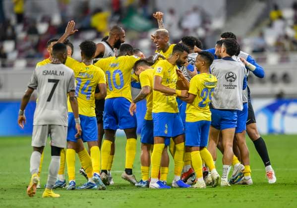 Fußball, AFC CL, Al Duhail SC - Al Nassr FC Al Duhail SC (QAT) v Al Nassr (KSA)- AFC Champions League In Doha Players Al Nassr celebrate a goal during the AFC Champions League Group E football match between Qatars Al Duhail SC and Saudi Arabias Al Nassr at Khalifa International Stadium in Doha, Qatar on 07 November 2023.Al Nassr won 3-2 DOHA Qatar  Copyright: xNoushadxThekkayilx originalFilename:varittyakkal-alduhail231108_npJ4J.jpg