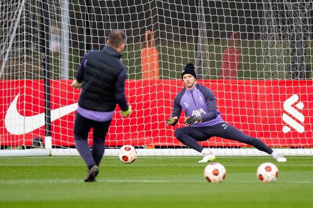 Football - UEFA Europa League - Group E - Toulouse FC v Liverpool FC - MD-1 LIVERPOOL, ENGLAND - Wednesday, November 8, 2023: Liverpool s goalkeeper Caoimhin Kelleher during a training session at the AXA Training Centre ahead of the UEFA Europa League Group E match between Toulouse FC and Liverpool FC. (Photo by Jessica Hornby Propaganda) LIVERPOOL AXA Training Centre MERSEYSIDE ENGLAND  Copyright: xDavidxRawcliffex P2023-11-08-LFC_Training-19