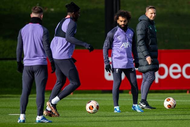 Football - UEFA Europa League - Group E - Toulouse FC v Liverpool FC - MD-1 LIVERPOOL, ENGLAND - Wednesday, November 8, 2023: Liverpool s Mohamed Salah during a training session at the AXA Training Centre ahead of the UEFA Europa League Group E match between Toulouse FC and Liverpool FC. (Photo by Jessica Hornby Propaganda) LIVERPOOL AXA Training Centre MERSEYSIDE ENGLAND  Copyright: xDavidxRawcliffex P2023-11-08-LFC_Training-27