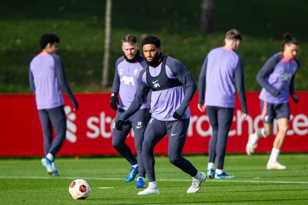 Football - UEFA Europa League - Group E - Toulouse FC v Liverpool FC - MD-1 LIVERPOOL, ENGLAND - Wednesday, November 8, 2023: Liverpool s Joe Gomez during a training session at the AXA Training Centre ahead of the UEFA Europa League Group E match between Toulouse FC and Liverpool FC. (Photo by Jessica Hornby Propaganda) LIVERPOOL AXA Training Centre MERSEYSIDE ENGLAND  Copyright: xDavidxRawcliffex P2023-11-08-LFC_Training-30
