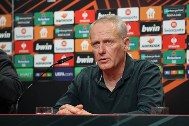 Freiburg, Germany 08 November 2023 Soccer Europa League 2023 2024 SC Freiburg press conference Matchday conference In the picture coach Christian Streich SC Freiburg in the press conference before the match against TSC Backa Topola Europa Park Stadion Baden Württemberg Copyright: xFotostandx xHettichx