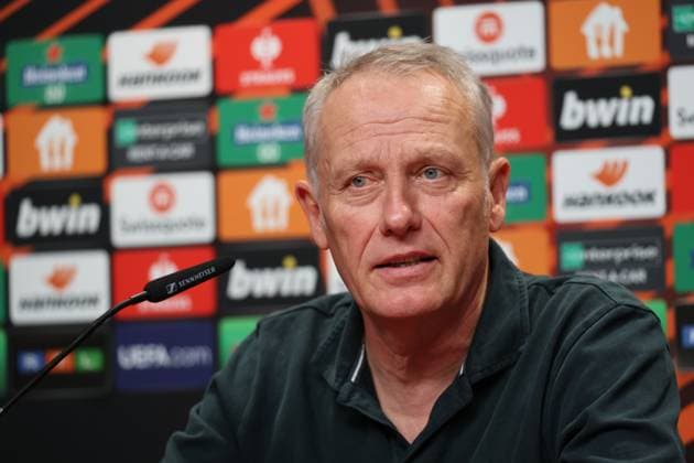 Freiburg, Germany 08 November 2023 Soccer Europa League 2023 2024 SC Freiburg press conference Matchday conference In the picture coach Christian Streich SC Freiburg in the press conference before the match against TSC Backa Topola Europa Park Stadion Baden Württemberg Copyright: xFotostandx xHettichx