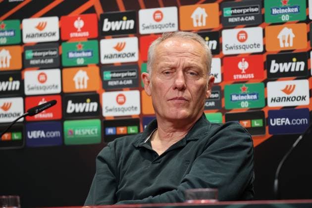 Freiburg, Germany 08 November 2023 Soccer Europa League 2023 2024 SC Freiburg press conference Matchday conference In the picture coach Christian Streich SC Freiburg in the press conference before the match against TSC Backa Topola Europa Park Stadion Baden Württemberg Copyright: xFotostandx xHettichx