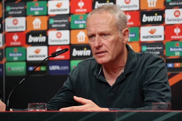 Freiburg, Germany 08 November 2023 Soccer Europa League 2023 2024 SC Freiburg press conference Matchday conference In the picture coach Christian Streich SC Freiburg in the press conference before the match against TSC Backa Topola Europa Park Stadion Baden Württemberg Copyright: xFotostandx xHettichx