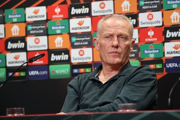 Freiburg, Germany 08 November 2023 Soccer Europa League 2023 2024 SC Freiburg press conference Matchday conference In the picture coach Christian Streich SC Freiburg in the press conference before the match against TSC Backa Topola Europa Park Stadion Baden Württemberg Copyright: xFotostandx xHettichx