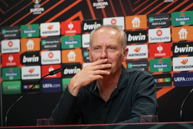Freiburg, Germany 08 November 2023 Soccer Europa League 2023 2024 SC Freiburg press conference Matchday conference In the picture coach Christian Streich SC Freiburg in the press conference before the match against TSC Backa Topola Europa Park Stadion Baden Württemberg Copyright: xFotostandx xHettichx