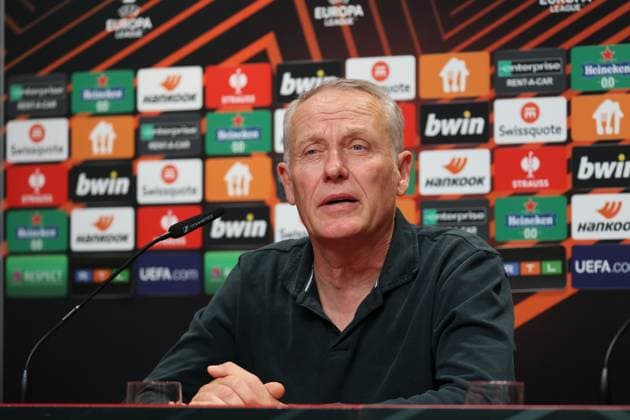 Freiburg, Germany 08 November 2023 Soccer Europa League 2023 2024 SC Freiburg press conference Matchday conference In the picture coach Christian Streich SC Freiburg in the press conference before the match against TSC Backa Topola Europa Park Stadion Baden Württemberg Copyright: xFotostandx xHettichx