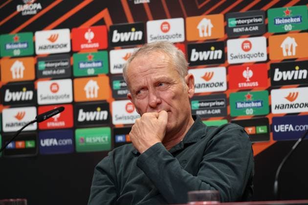 Freiburg, Germany 08 November 2023 Soccer Europa League 2023 2024 SC Freiburg press conference Matchday conference In the picture coach Christian Streich SC Freiburg in the press conference before the match against TSC Backa Topola Europa Park Stadion Baden Württemberg Copyright: xFotostandx xHettichx