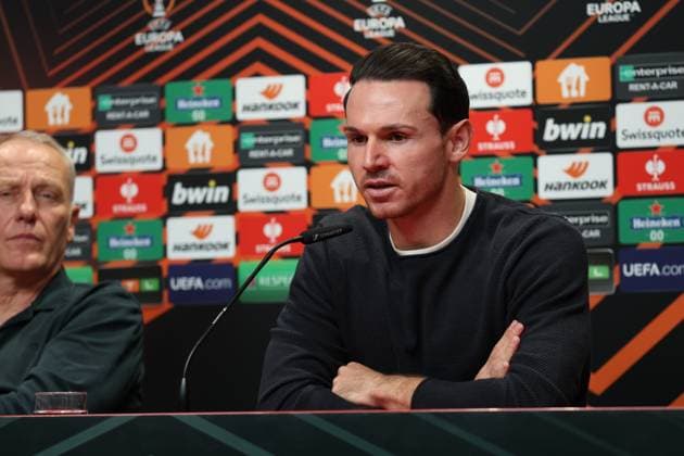 Freiburg, Germany 08 November 2023 Football Europa League 2023 2024 SC Freiburg press conference Matchday conference In the picture Nicolas Höfler Hoefler SC Freiburg at the PK before the match against TSC Backa Topola Europa Park Stadion Baden Württemberg Copyright: xFotostandx xHettichx
