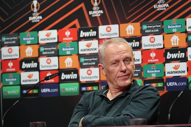 Freiburg, Germany 08 November 2023 Soccer Europa League 2023 2024 SC Freiburg press conference Matchday conference In the picture coach Christian Streich SC Freiburg in the press conference before the match against TSC Backa Topola Europa Park Stadion Baden Württemberg Copyright: xFotostandx xHettichx