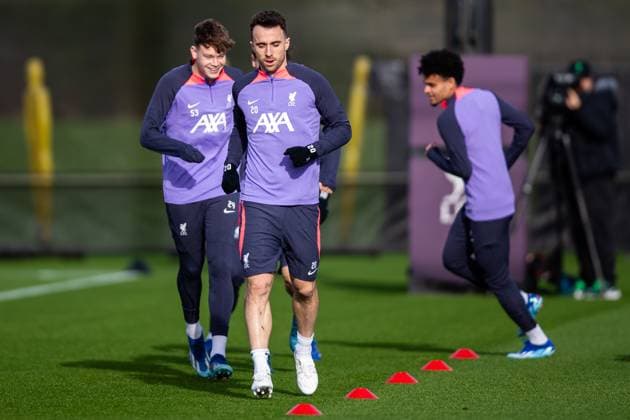 Football - UEFA Europa League - Group E - Toulouse FC v Liverpool FC - MD-1 LIVERPOOL, ENGLAND - Wednesday, November 8, 2023: Liverpool s Diogo Jota during a training session at the AXA Training Centre ahead of the UEFA Europa League Group E match between Toulouse FC and Liverpool FC. (Photo by Jessica Hornby Propaganda) LIVERPOOL AXA Training Centre MERSEYSIDE ENGLAND  Copyright: xDavidxRawcliffex P2023-11-08-LFC_Training-50