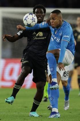 Italy: Champions League match SSC Napoli vs Union Berlin Berlin s Ivorian forward Datro Fofana challenges for the ball with SSC Napoli™s Brazilian defender Natan Bernardo de Souza during the Uefa champions league match between SSC Napoli vs Union Berlin at the Diego Armando Maradona Stadium in Naples, southern Italy, on November 08, 2023. ABPH3557 Copyright: xAntonioxBalascox