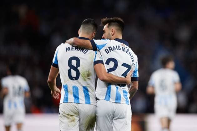 November 8, 2023: Mikel Merino of Real Sociedad reacts after scoring goal during the UEFA Champions League match between Real Sociedad and SL Benfica at Reale Arena on November 8, 2023, in San Sebastian, Spain. - ZUMAa181 20231108_zaa_a181_010 Copyright: xRicardoxLarreinax