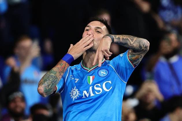 Matteo Politano of SSC Napoli celebrates after scoring the goal of 1-0 during the Champions League Group C football match between SSC Napoli and FC Union Berlin at Diego Armando Maradona stadium in Naples (Italy), November 8th, 2023. cesarexpurini