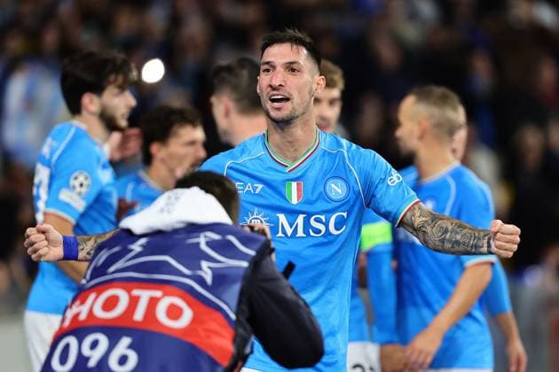 Matteo Politano of SSC Napoli celebrates after scoring the goal of 1-0 during the Champions League Group C football match between SSC Napoli and FC Union Berlin at Diego Armando Maradona stadium in Naples (Italy), November 8th, 2023. cesarexpurini