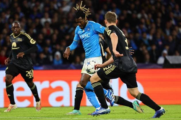 Andre Zambo Anguissa of SSC Napoli in action during the Champions League Group C football match between SSC Napoli and FC Union Berlin at Diego Armando Maradona stadium in Naples (Italy), November 8th, 2023. cesarexpurini