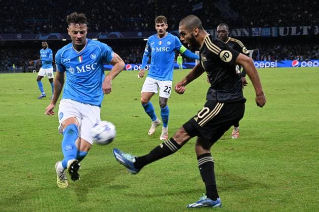 November 8, 2023, NAPLES, ITALY: Napoli™s defender Amir Rrahmani (L) and Union Berlin™s midfielder Aissa Laidouni in action during the UEFA Champions League Group C soccer match between SSC Napoli and Union Berlin in Diego Armando Maradona stadium, Naples (Italy) 8 november 2023. ANSA CIRO FUSCO Soccer: UEFA Champions League; SSC Napoli vs Union Berlin  - ZUMAa110 20231108_zaf_a110_019 Copyright: xCiroxFuscox