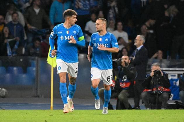 Football, Men, Season 2023 2024, UEFA Champions League Group C, Matchday 4 , SSC Napoli 1 FC Union Berlin, f l Giovanni Di Lorenzo SSC Napoli and Stanislav Lobotka SSC Napoli , 08 11 2023, Copyright: xMatthiasxKochx