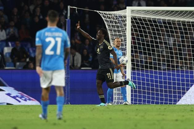Foto Alessandro Garofalo LaPresse 08 novembre 2023 Napoli, Italia calcio Napoli vs Union Berlin Champions League 2023 2024 - stadio Diego Armando Maradona Nella foto: David Fofana (FC Union Berlin)esulta dopo il gol 1-1 November 08, 2023 Naples, Italy sport soccer Napoli vs Union Berlin - Champions League 2023 2024 - Diego Armando Maradona stadium. In the pic: David Fofana (FC Union Berlin)celebrates after scoring  Copyright: xAlessandroxGarofalo LaPressex
