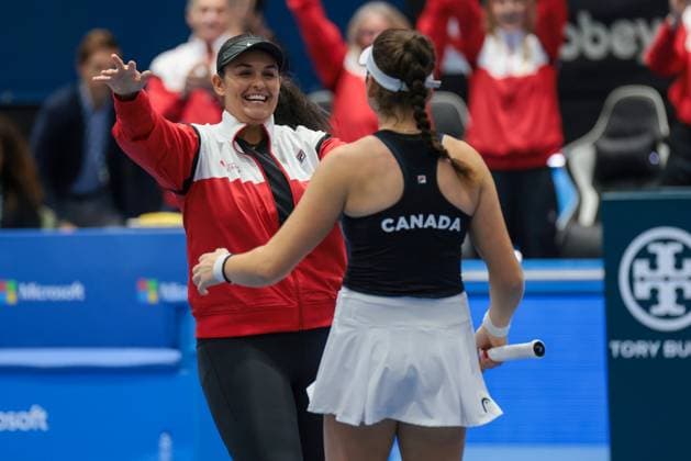 November 8, 2023, Seville, Spain: SEVILLE, SPAIN - NOVEMBER 08: Heidi El Tabakh of Canada celebrate the victory during the group C eliminatory between Spain and Canada of the Billie Jean King Cup at La Cartuja on November 08, 2023 in Seville, Spain. Seville Spain - ZUMAd159 0313419223st Copyright: xJosexLuisxContrerasx