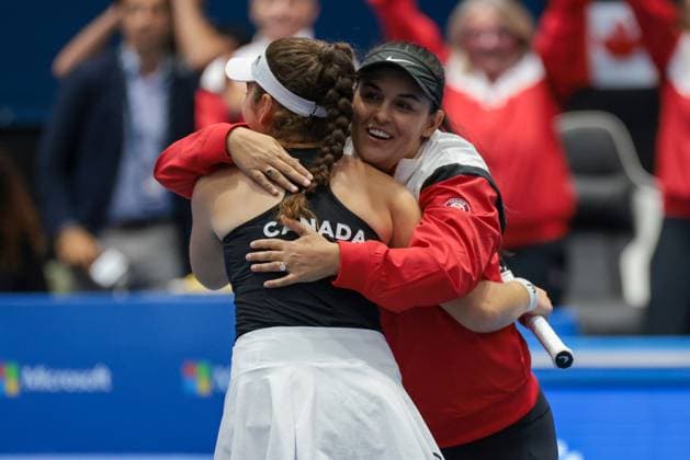 November 8, 2023, Seville, Spain: SEVILLE, SPAIN - NOVEMBER 08: Heidi El Tabakh of Canada celebrate the victory during the group C eliminatory between Spain and Canada of the Billie Jean King Cup at La Cartuja on November 08, 2023 in Seville, Spain. Seville Spain - ZUMAd159 0313419237st Copyright: xJosexLuisxContrerasx