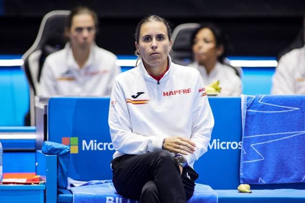 November 8, 2023: Anabel Medina, captain of Spain, looks on during tennis match between Spain and Canada The Billie Jean King Cup Finals 2023 at La Cartuja stadium on November 8, 2023, in Sevilla, Spain - ZUMAa181 20231108_zaa_a181_025 Copyright: xJoaquinxCorcherox