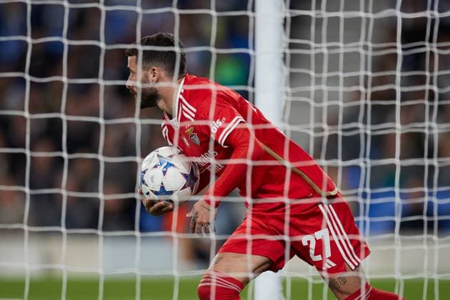 November 8, 2023: Rafael Alexandre Fernandes Ferreira da Silva of SL Benfica reacts after scoring goal during the UEFA Champions League match between Real Sociedad and SL Benfica at Reale Arena on November 8, 2023, in San Sebastian, Spain. - ZUMAa181 20231108_zaa_a181_037 Copyright: xRicardoxLarreinax