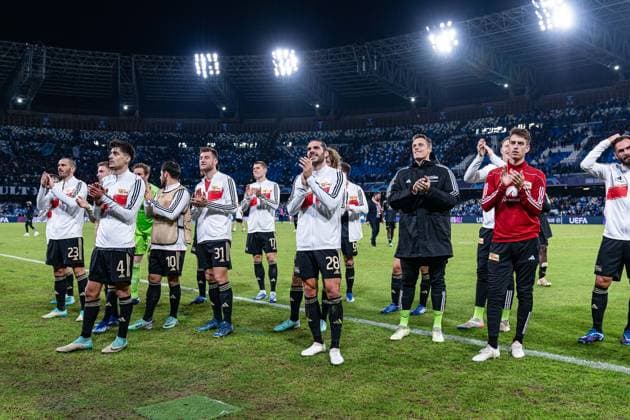 Christopher Trimmel 1 FC Union Berlin, 28 Diogo Leite 1 FC Union Berlin, 4 Leonardo Bonucci 1 FC Union Berlin, 23 Kevin Volland 1 FC Union Berlin, 10 Robin Knoche 1 FC Union Berlin, 31 Lucas Tousart 1 FC Union Berlin, 29 SSC Napoli vs 1 FC Union Berlin, Football, UEFA Champions League, Matchday 4, 08 11 2023 DFL REGULATIONS PROHIBIT ANY OUSE OF PHOTOGRAPHS AS IMAGE SEQUENCES AND OR QUASI VIDEO SSC Napoli vs 1 FC Union Berlin, Football, UEFA Champions League, Matchday 4, 08 11 2023 Napoli Copyright: xEibner-Pressefoto BahhoxKarax EP_SSC