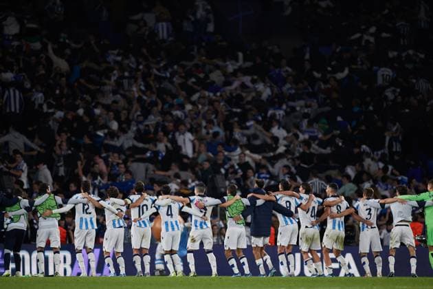 November 8, 2023: Players of Real Sociedad reacts after the UEFA Champions League match between Real Sociedad and SL Benfica at Reale Arena on November 8, 2023, in San Sebastian, Spain. - ZUMAa181 20231108_zaa_a181_050 Copyright: xRicardoxLarreinax