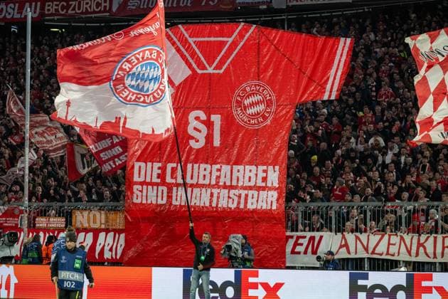 Poster of the fans and spectators of Miuenchen, The club colors are untouchable, GER, FC Bayern Muenchen FCB vs Galatasaray Istanbul, Football, Champions League, Group stage, 2023 2024 season, 08 11 2023, DFB DFL regulations prohibit any use of photographs as image sequences and or quasi video , GER, FC Bayern Muenchen FCB vs Galatasaray Istanbul, Football, Champions League, Group stage, 2023 2024 season, 08 11 2023 Muenchen Copyright: xEibner-Pressefoto SaschaxWaltherx EP_EER