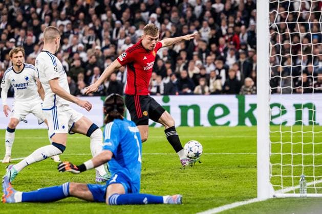 231108 Rasmus Hojlund of Manchester United scores the 0 1 goal during the UEFA Champions League football match between FC Copenhagen and Manchester United on November 8, 2023 in Copenhagen Photo Petter Arvidson BILDBYRAN kod PA PA0685 fotboll football soccer fotball champions league fc copenhagen manchester united bbeng  Copyright: PETTERxARVIDSON BB231108PA049