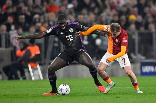 Dayot Upamecano FC Bayern Muenchen FCB 02 vs Kerem Aktuerkoglu Galatasaray Istanbul 07 FC Bayern Muenchen FCB vs Galatasaray Istanbul Group stage 4 Matchday 08 11 2023 DFL REGULATIONS PROHIBIT ANY USE OF PHOTOGRAPHS AS IMAGE SEQUENCES AND OR QUASI VIDEO FC Bayern Muenchen FCB vs Galatasaray Istanbul