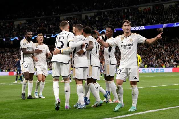 Brahim Diaz of Real Madrid CF goal during Real Madrid vs SC Braga Champions League match on November 08, 2023 at Santiago Bernabeu Stadium in Madrid, Spain. Photo: Senis Cebolla ALFAQUI Madrid Santiago Bernabeu Stadium Spain Copyright: xSenisx xCebollax xALFAQUIx