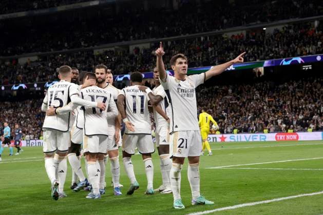 Sport Bilder des Tages Brahim Diaz of Real Madrid CF goal during Real Madrid vs SC Braga Champions League match on November 08, 2023 at Santiago Bernabeu Stadium in Madrid, Spain. Photo: Senis Cebolla ALFAQUI Madrid Santiago Bernabeu Stadium Spain Copyright: xSenisx xCebollax xALFAQUIx