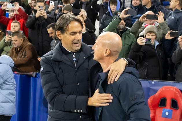 SOCCER - UEFA CL, RBS vs Inter SALZBURG,AUSTRIA,08.NOV.23 - SOCCER - UEFA Champions League, group stage, Red Bull Salzburg vs FC Internazionale Milano. Image shows head coach Simone Inzaghi (Inter) and head coach Gerhard Struber (RBS).  GEPAxpictures xGintarexKarpaviciute
