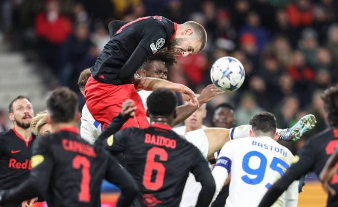 SOCCER - UEFA CL, RBS vs Inter SALZBURG,AUSTRIA,08.NOV.23 - SOCCER - UEFA Champions League, group stage, Red Bull Salzburg vs FC Internazionale Milano. Image shows Strahinja Pavlovic (RBS).  GEPAxpictures xHaraldxSteiner
