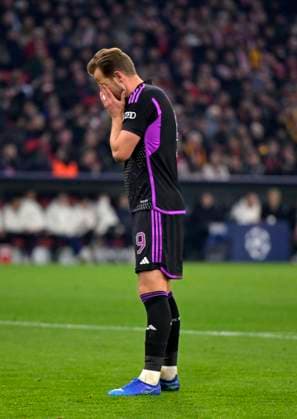 08 11 2023, Football UEFA Championsleague 2023 2024 4 Matchday Preliminary Round, FC Bayern Munich Galatasaray Istanbul SK, at Allianz Arena Munich Harry Kane FC Bayern Munich slaps his hands over his face DFL and DFB regulations prohibit any use of photographs as image sequences and or quasi video