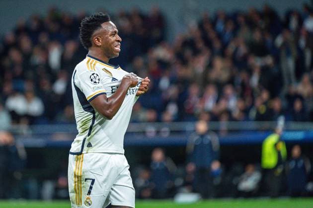 Real Madrid vs Braga; Matchday 04 Uefa Champions League 2023 2024 Vinicius Junior (Real Madrid) celebrate his goal during the football match of Uefa Champions League between Real Madrid vs Braga played at Bernabeu stadium on November 08, 2023 in Madrid, Spain Madrid Bernabeu stadium Madrid Spain Copyright: xAlbertoxGardinx AGardin_20231108_football_Champions League_Real Madrid vs Braga_219