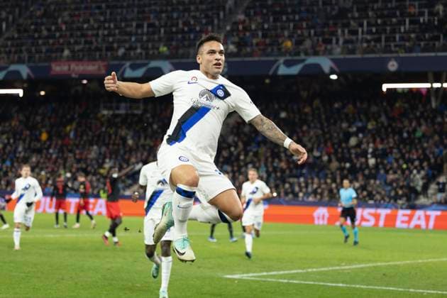 SOCCER - UEFA CL, RBS vs Inter SALZBURG,AUSTRIA,08.NOV.23 - SOCCER - UEFA Champions League, group stage, Red Bull Salzburg vs FC Internazionale Milano. Image shows the rejoicing of Laurato Martinez (Inter).  GEPAxpictures xGintarexKarpaviciute