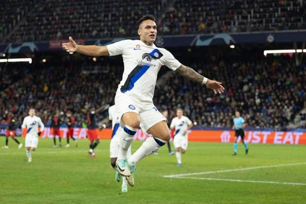 SOCCER - UEFA CL, RBS vs Inter SALZBURG,AUSTRIA,08.NOV.23 - SOCCER - UEFA Champions League, group stage, Red Bull Salzburg vs FC Internazionale Milano. Image shows the rejoicing of Laurato Martinez (Inter).  GEPAxpictures xGintarexKarpaviciute