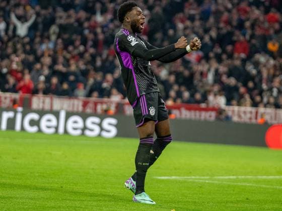 Alphonso Davies FC Bayern Muenchen, 19 after goal for 1 0 by Harry Kane FC Bayern Muenchen, 09 , GER, FC Bayern Muenchen FCB vs Galatasaray Istanbul, Football, Champions League, Group stage, 2023 2024 season, 08 11 2023, DFB DFL regulations prohibit any use of photographs as image sequences and or quasi video , GER, FC Bayern Muenchen FCB vs Galatasaray Istanbul, Football, Champions League, Group stage, 2023 2024 season, 08 11 2023 Muenchen Copyright: xEibner-Pressefoto SaschaxWaltherx EP_EER