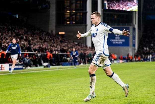 231108 Viktor Claesson of FC Copenhagen celebrates during the 4 3 goal during the UEFA Champions League football match between FC Copenhagen and Manchester United on November 8, 2023 in Copenhagen Photo Petter Arvidson BILDBYRAN kod PA PA0685 fotboll football soccer fotball champions league fc copenhagen manchester united bbeng jubel  Copyright: PETTERxARVIDSON BB231108PA126