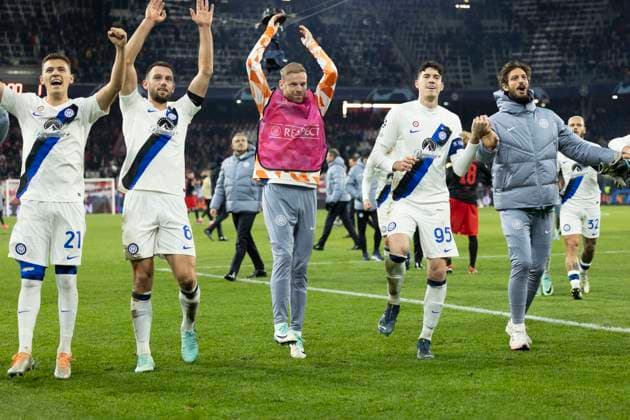 SOCCER - UEFA CL, RBS vs Inter SALZBURG,AUSTRIA,08.NOV.23 - SOCCER - UEFA Champions League, group stage, Red Bull Salzburg vs FC Internazionale Milano. Image shows the rejoicing of Inter.  GEPAxpictures xGintarexKarpaviciute