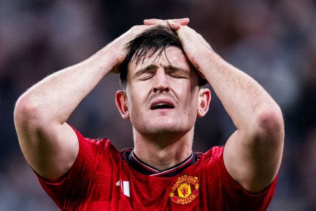 231108 Harry Maguire of Manchester United looks dejected during the UEFA Champions League football match between FC Copenhagen and Manchester United on November 8, 2023 in Copenhagen Photo Petter Arvidson BILDBYRAN kod PA PA0685 fotboll football soccer fotball champions league fc copenhagen manchester united bbeng depp  Copyright: PETTERxARVIDSON BB231108PA129