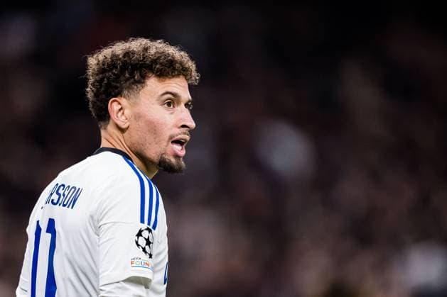 231108 Jordan Larsson of FC Copenhagen during the UEFA Champions League football match between FC Copenhagen and Manchester United on November 8, 2023 in Copenhagen Photo Petter Arvidson BILDBYRAN kod PA PA0685 fotboll football soccer fotball champions league fc copenhagen manchester united bbeng  Copyright: PETTERxARVIDSON BB231108PA130
